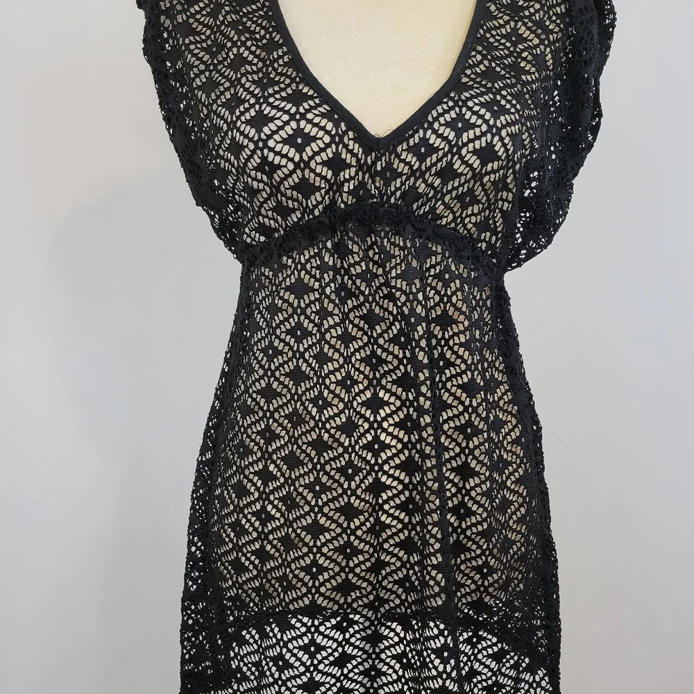 Miken Swim Black Crochet Empire Waist Swimsuit Cover‎ Up